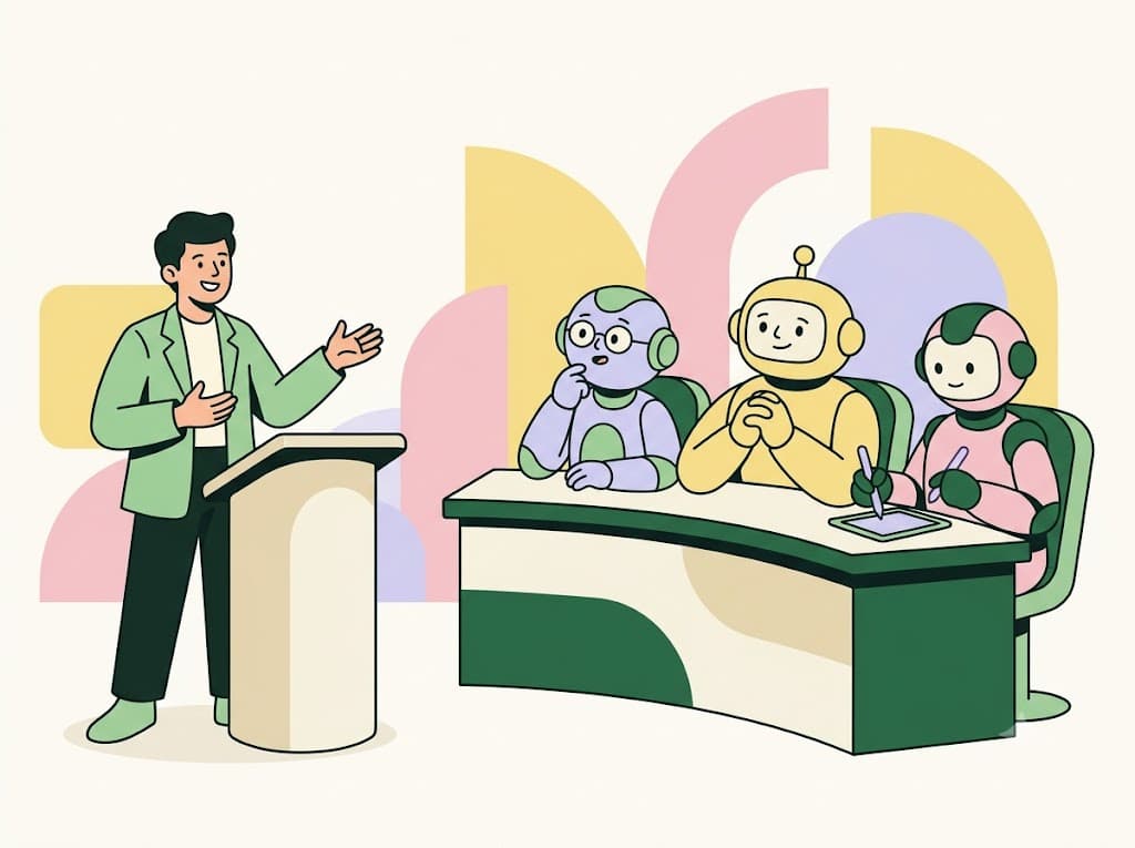 Founder pitching to a panel of AI VC judges