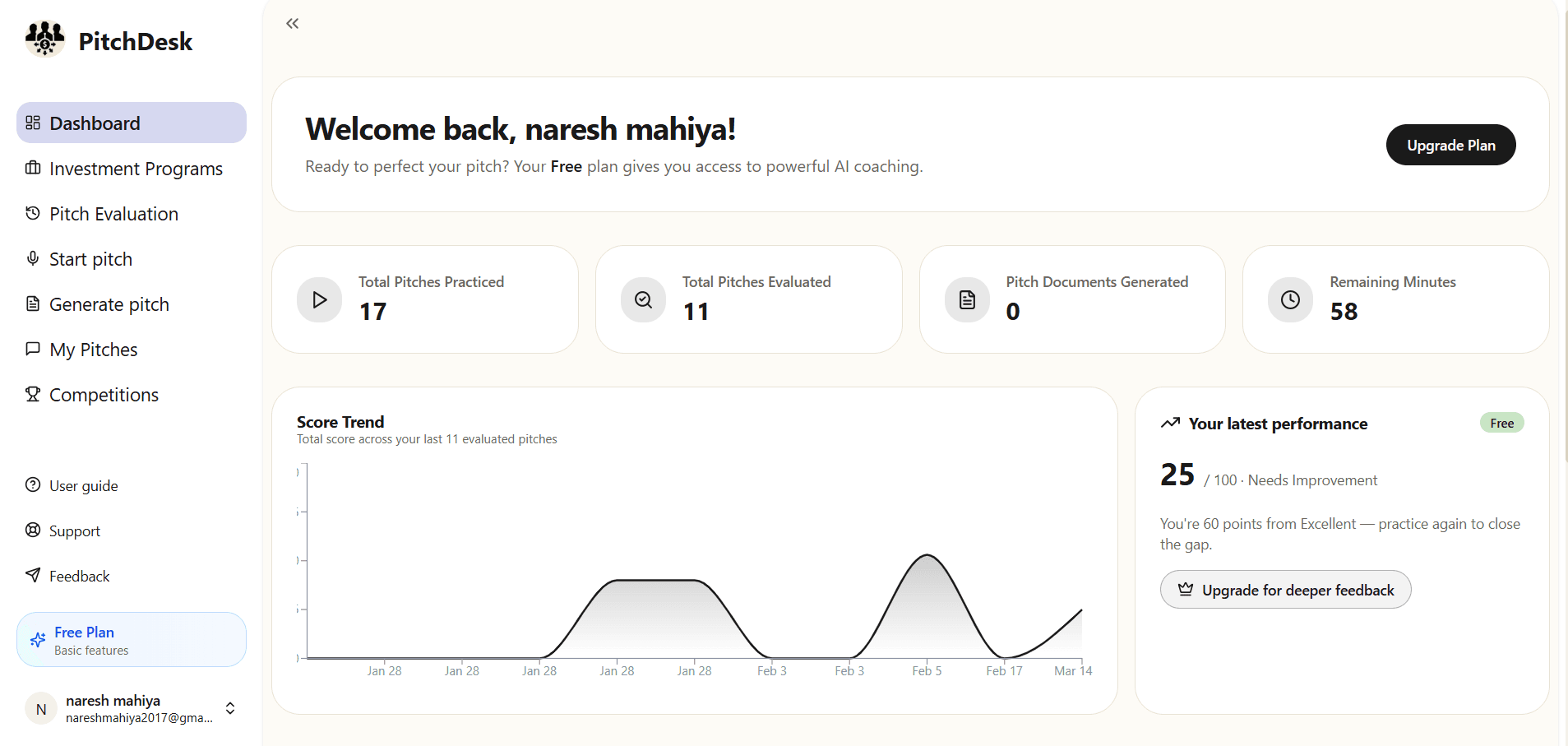 PitchDesk dashboard preview