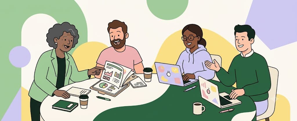 Founders and mentors collaborating on a pitch